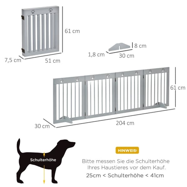 Rootz Dog Barrier - Wooden Pet Gate - Folding Dog Guard - Pinewood - Flexibel design - 204cm x 30cm x 61cm
