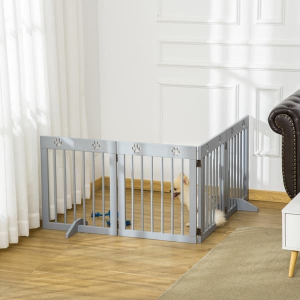 Rootz Dog Barrier - Wooden Pet Gate - Folding Dog Guard - Pinewood - Flexibel design - 204cm x 30cm x 61cm