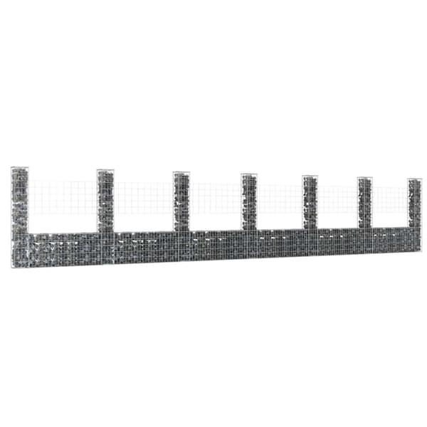 U-formad Gabionkorg med 7 stolpar järn 740x20x150 cm