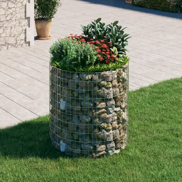 Planteringsgabion upphöjd rund galvaniserat stål Ø100x100 cm