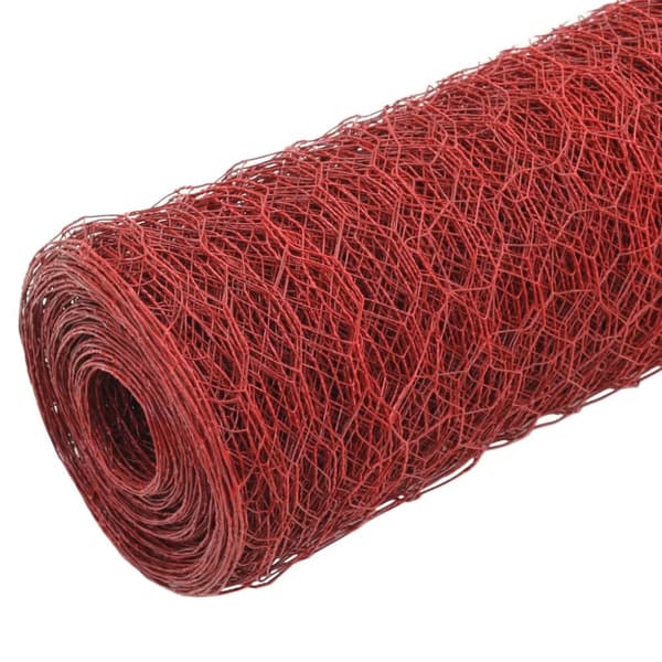 Hönsnät stål med PVC-beläggning 25x1 m röd