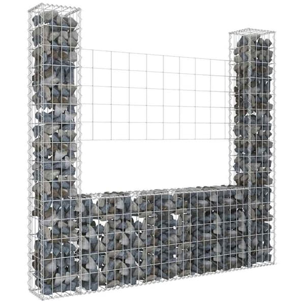 U-formad Gabionkorg med 2 stolpar järn 140x20x150 cm