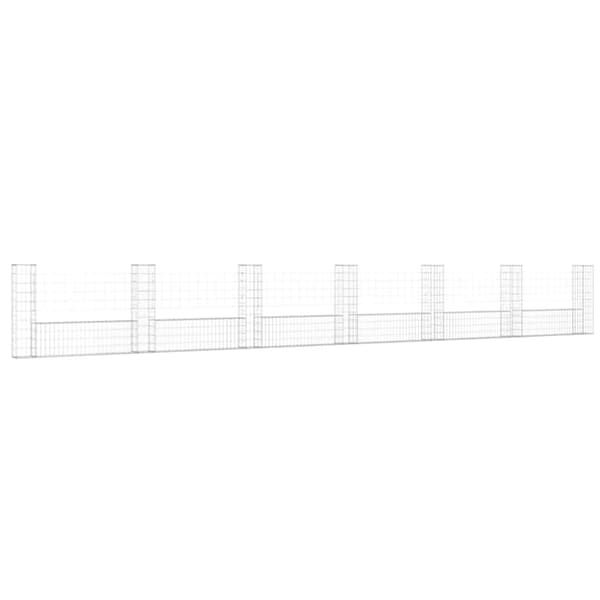U-formad Gabionkorg med 7 stolpar järn 740x20x100 cm