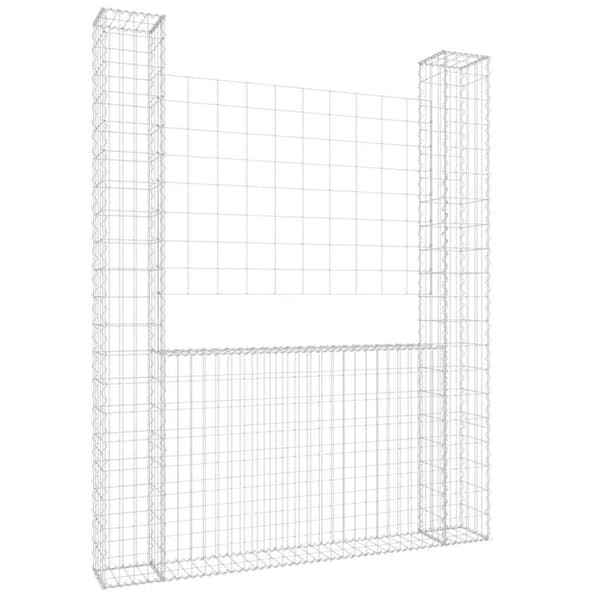 U-formad Gabionkorg med 2 stolpar järn 140x20x200 cm