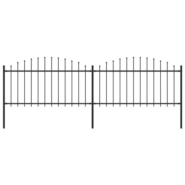 Trädgårdsstaket med spjuttopp stål (1,25-1,5)x3,4 m svart