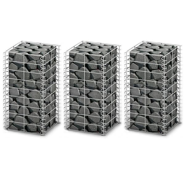 Gabionkorg set 3 st galvaniserad tråd 25 x 25 x 50 cm
