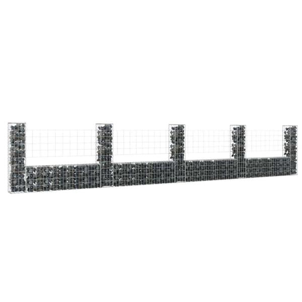 U-formad gabionkorg med 5 stolpar järn 500x20x100 cm