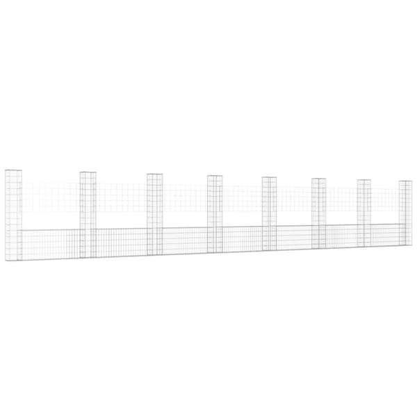 U-formad gabionkorg med 8 stolpar järn 860x20x150 cm