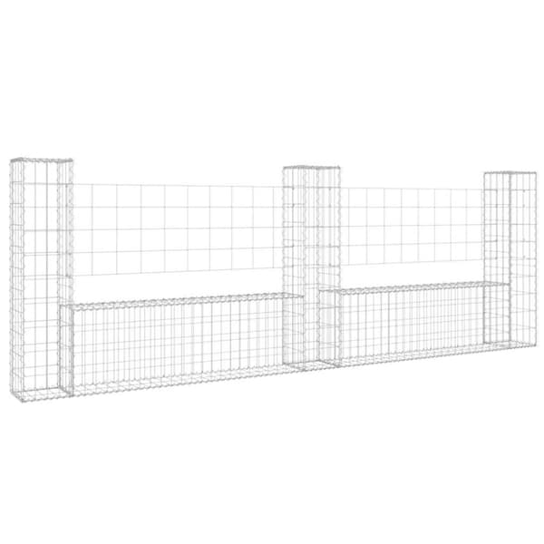 U-formad gabionkorg med 3 stolpar järn 260x20x100 cm