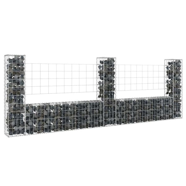 U-formad gabionkorg med 3 stolpar järn 260x20x100 cm