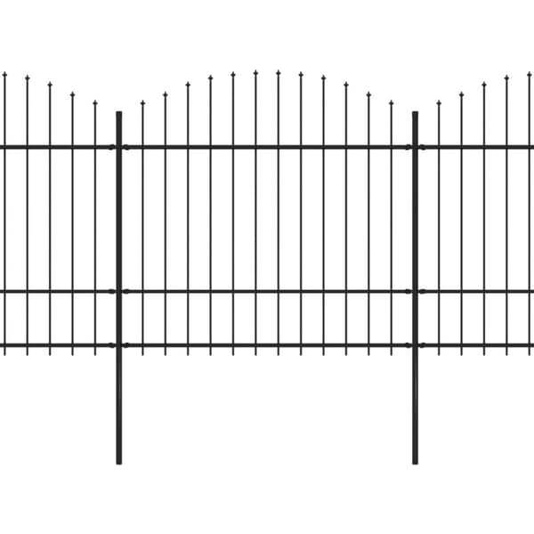 Trädgårdsstaket med spjuttopp stål (1,5-1,75)x10,2 m svart