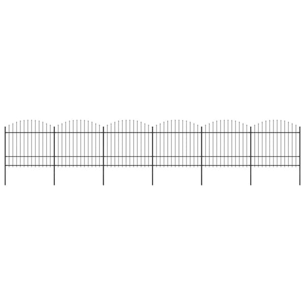 Trädgårdsstaket med spjuttopp stål (1,5-1,75)x10,2 m svart