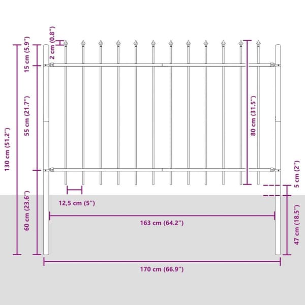 vidaXL Havehegn Grå Pulverlakeret stål 1,7 m x 0,8 m x 5 cm