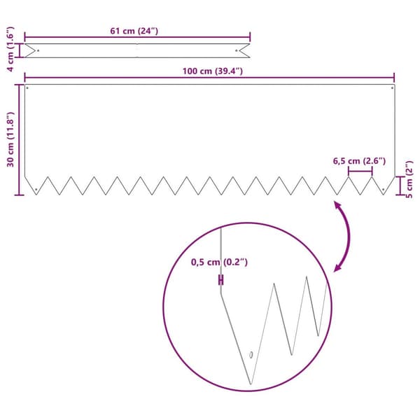 vidaXL Nurmen reunat 20 kpl Musta 100x0,5x30 cm Muovi