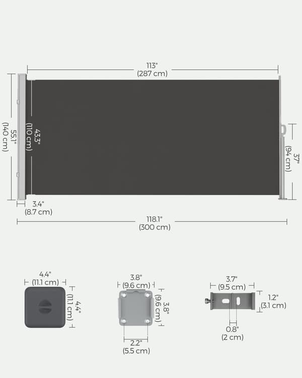 Laajennettava sivunäyttö- 140 x 300 cm- tuuli- ja näkösuojaus