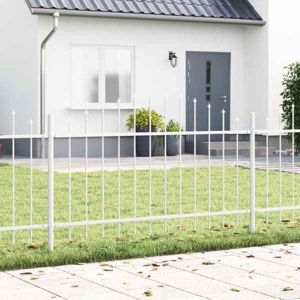Trädgårdsstaket med Bågtop Vit 3,4x1 m Stål