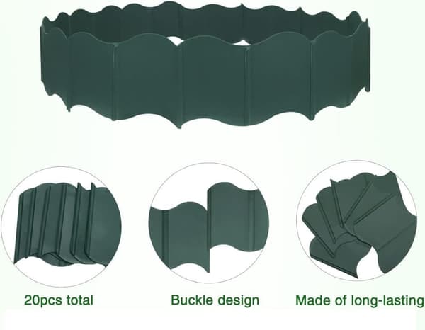 Lollanda 20-pack sammankopplingsbara trädgårdskant-kit – DIY staket för gräsmatta, landskapsdekoration – lämplig för uteplats, gångväg och trädgård