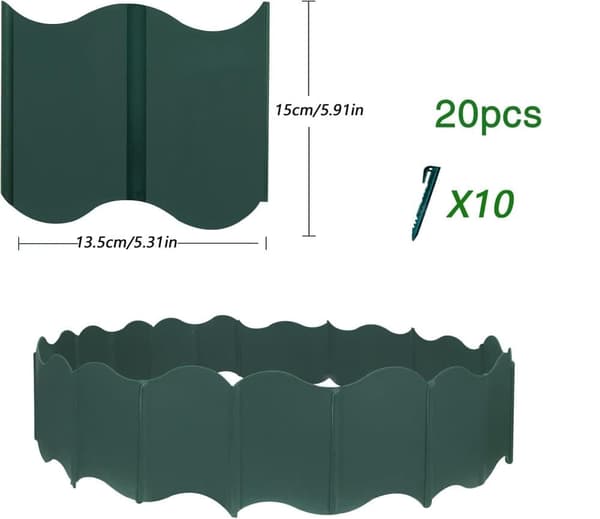 Lollanda 20-pack sammankopplingsbara trädgårdskant-kit – DIY staket för gräsmatta, landskapsdekoration – lämplig för uteplats, gångväg och trädgård