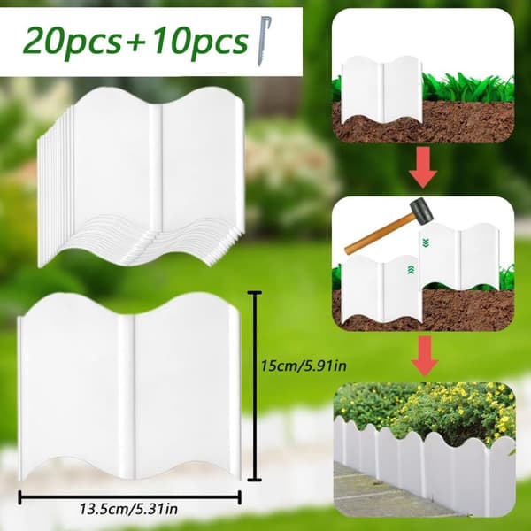 20-pack sammankopplingsbara trädgårdskant-kit – DIY staket för gräsmatta, landskapsdekoration – lämplig för uteplats, gångväg och trädgård