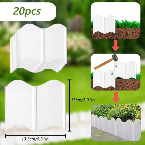 Lollanda 20-pack sammankopplingsbara trädgårdskant-kit – DIY staket för gräsmatta, landskapsdekoration – lämplig för uteplats, gångväg och trädgård