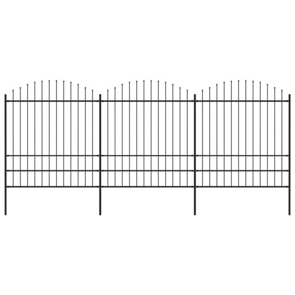 Trädgårdsstaket med spjuttopp stål (1,75-2)x5,1 m svart