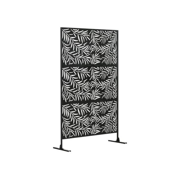 Outsunny Skärm med stöd, rumsavskiljare med willmönster, 122 x 198 cm svart
