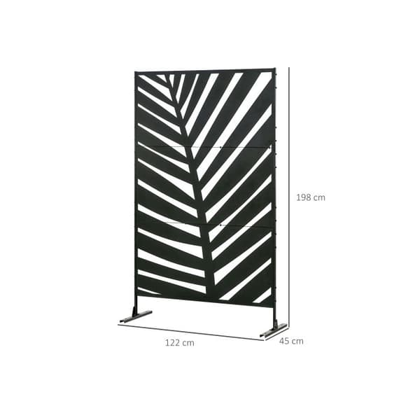 Outsunny Balkong Avskiljande vägg Visuellt mönster med bananlövrar 122x198cm svart stål för trädgård, terrass och balkong