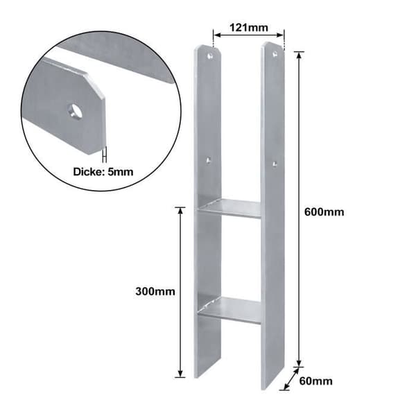 XMTECH 2 st H-ankare 121MM stolpfäste, pergola stolpbas, staket stödankare i varmgalvaniserat för carportar