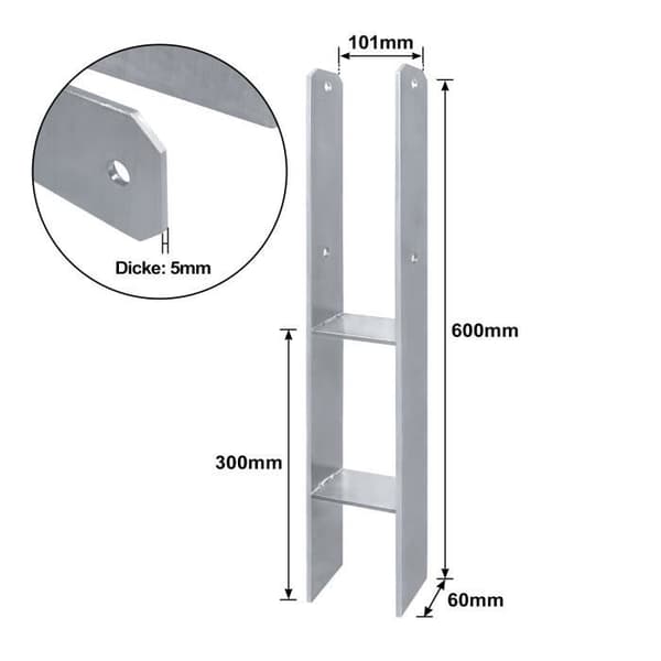 XMTECH 2 delar H-ankare 101MM stolpfäste, pergola stolpebas, staket stödankare i varmförzinkad för carportar