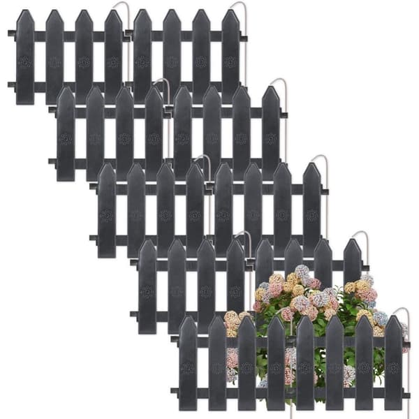 Palisade trädgårdsstaket grafit bårdset om 10 st 200 cm 20x15 cm