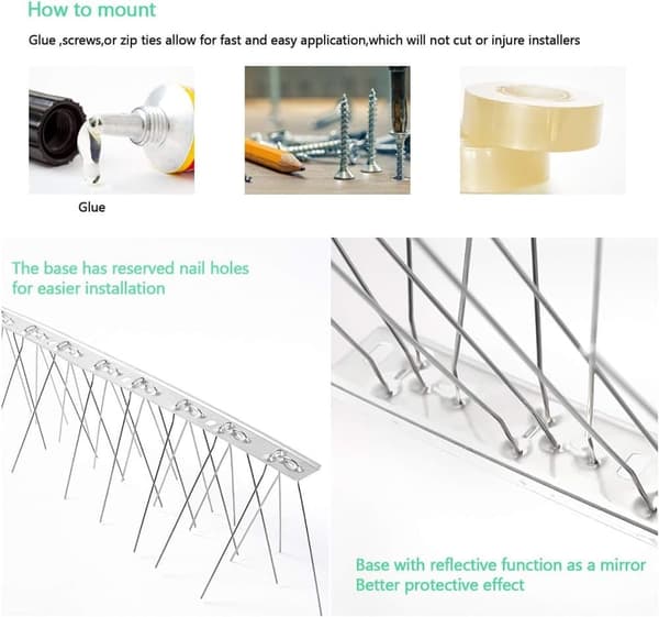 Stainless steel bird-proof spikes, steel bird-proof spikes, pigeon defense, bird repellent, bird-proof spikes, 5 pcs