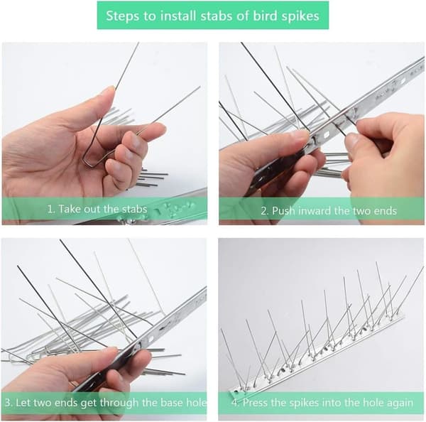 Stainless steel bird-proof spikes, steel bird-proof spikes, pigeon defense, bird repellent, bird-proof spikes, 5 pcs