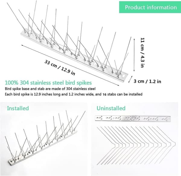 Stainless steel bird-proof spikes, steel bird-proof spikes, pigeon defense, bird repellent, bird-proof spikes, 5 pcs