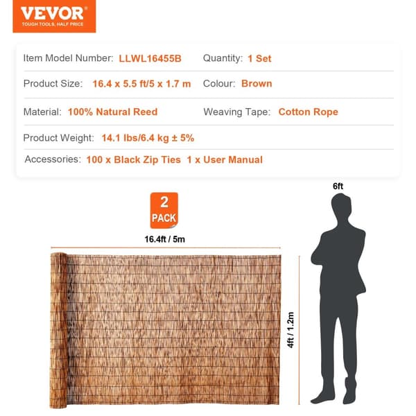 Luonnollinen ruohokaisafencing, helppo asennus,Ruskea 2 16.4x4ft