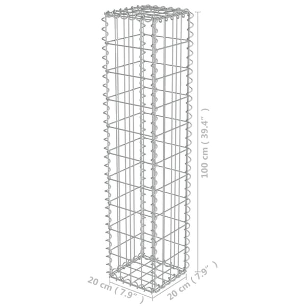 gabionvæg med dæksler galvaniseret stål 20 x 20 x 100 cm