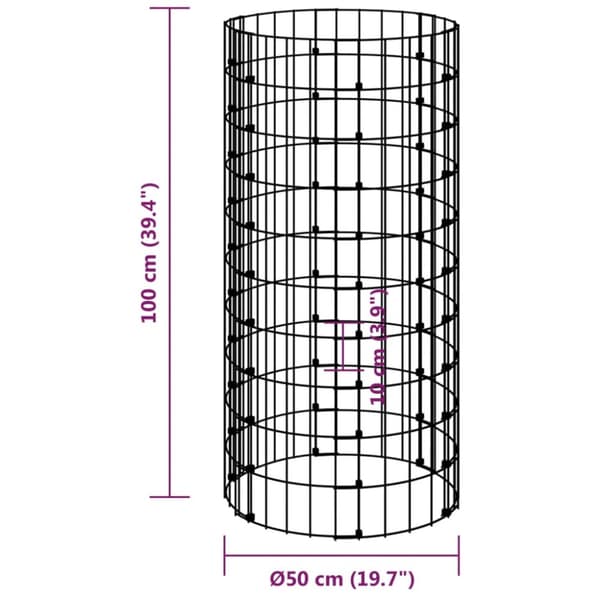 gabionsøjle Ø50x100 cm galvaniseret stål rund