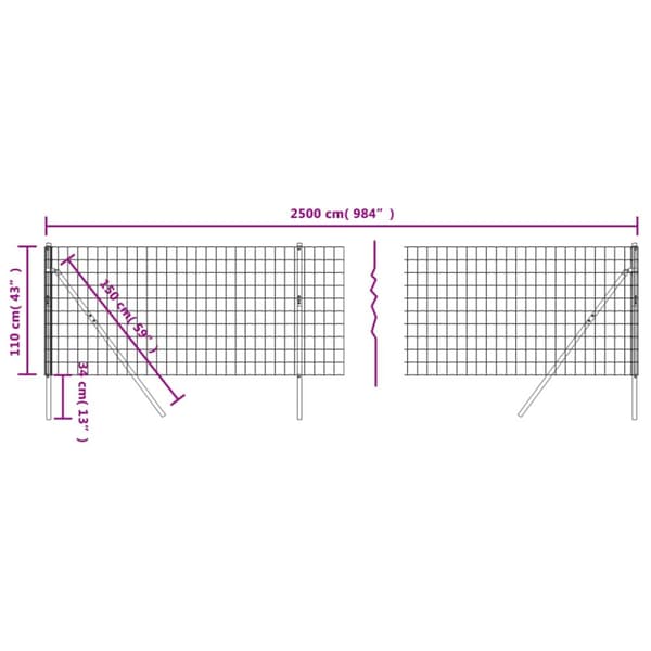 trådhegn 1,1x25 m galvaniseret stål antracitgrå