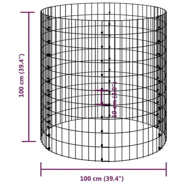 gabionsøjle Ø100x100 cm galvaniseret stål rund