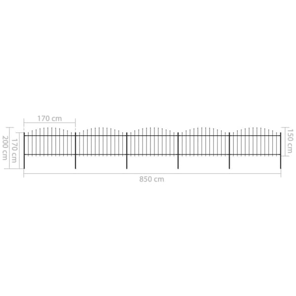 Puutarha-aita keihäskärjillä teräs (1,25-1,5)x8,5 m musta