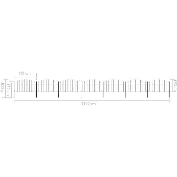 havehegn med spydtop (1,25-1,5) x 11,9 m sort stål