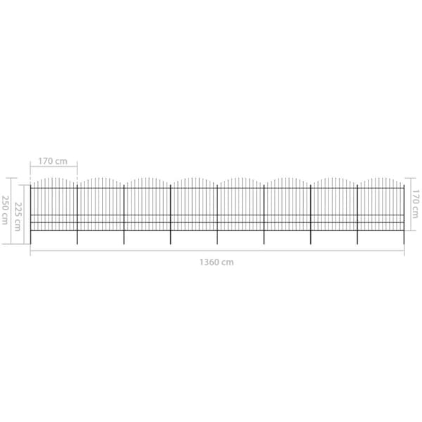 havehegn med spydtop (1,75-2) x 13,6 m sort stål