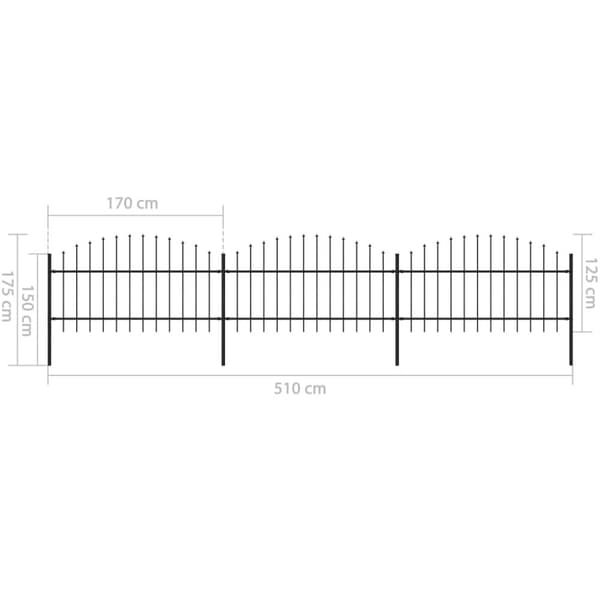 havehegn med spydtop (1-1,25) x 5,1 m sort stål
