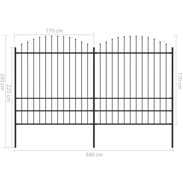 Puutarha-aita keihäskärjillä teräs (1,75-2)x3,4 m musta