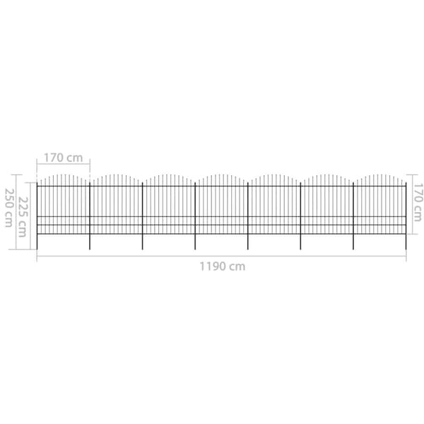havehegn med spydtop (1,75-2) x 11,9 m sort stål