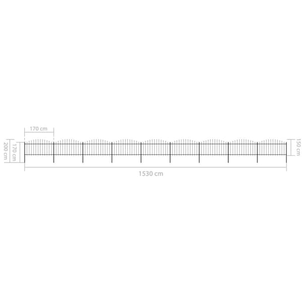Puutarha-aita keihäskärjillä teräs (1,25-1.5)x15,3 m musta