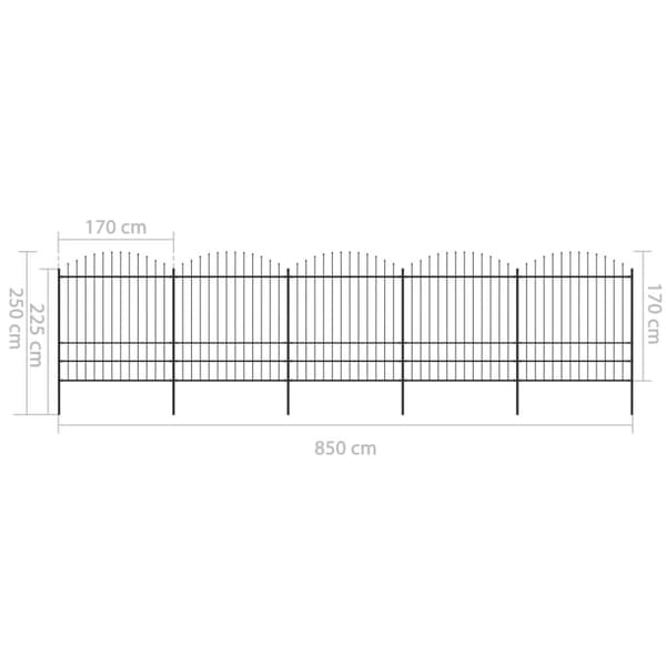 Trädgårdsstaket med spjuttopp stål (1,75-2)x8,5 m svart