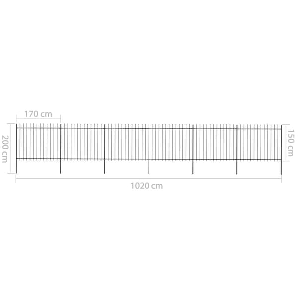 Trädgårdsstaket med spjuttopp stål 10,2x1,5 m svart