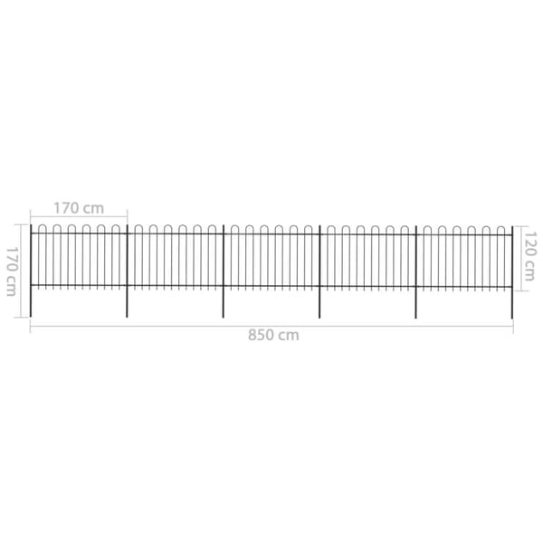Puutarha-aita kaarikärjillä 8,5x1,2 m teräs musta