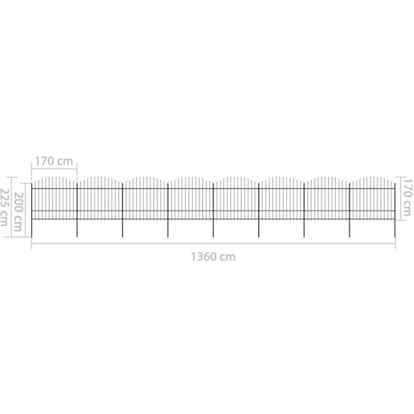 havehegn med spydtop (1,5-1,75) x 13,6 m sort stål