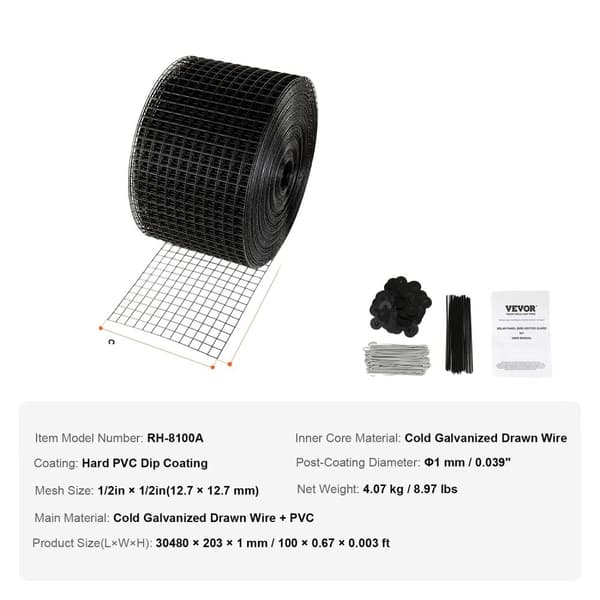 Solpanel Fågelskydd, Rostfria Stålskruvar, Rostskyddande PVC-beläggning, 8inx100ft typ3